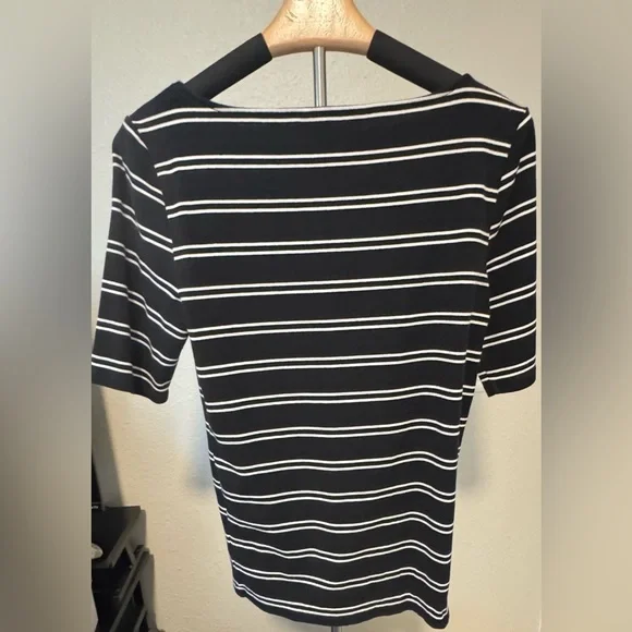 💰⬇️ RALPH LAUREN 
Black/White Striped Boat Neck half sleeve Shirt | Pre-Loved - Picture 5 of 7